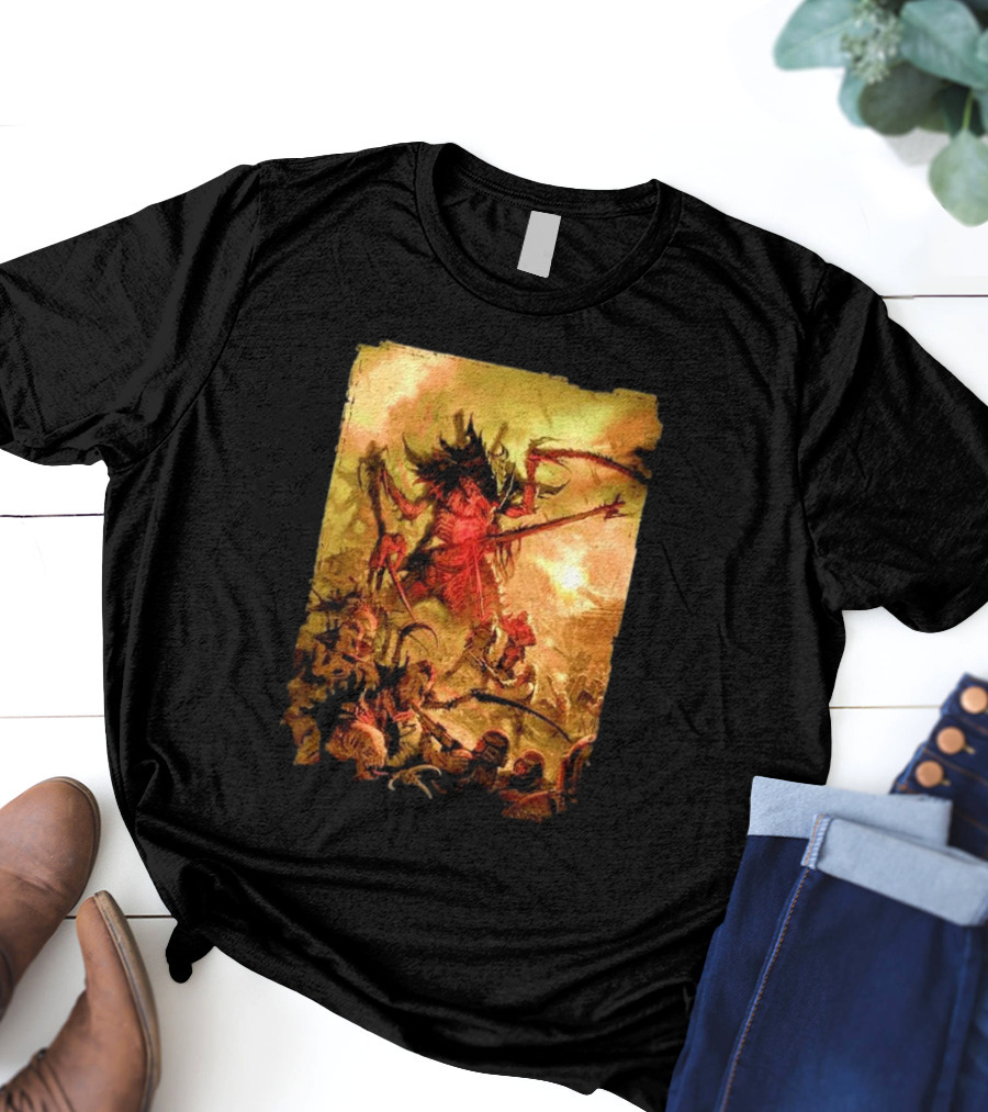 War Zone Octarius Rising Tide Black Tyranid Artwork Battle Scene T-Shirt