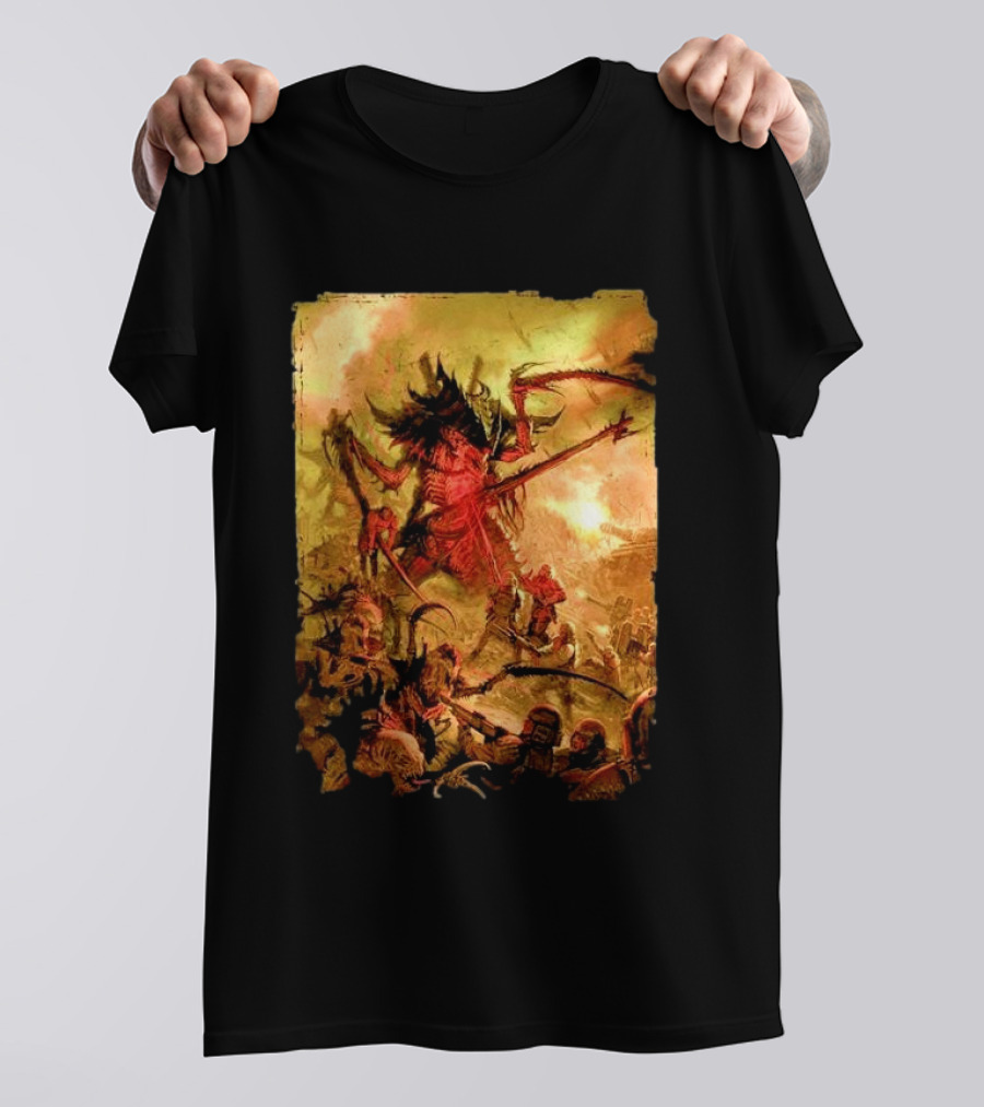 War Zone Octarius Rising Tide Black Tyranid Artwork Battle Scene T-Shirt