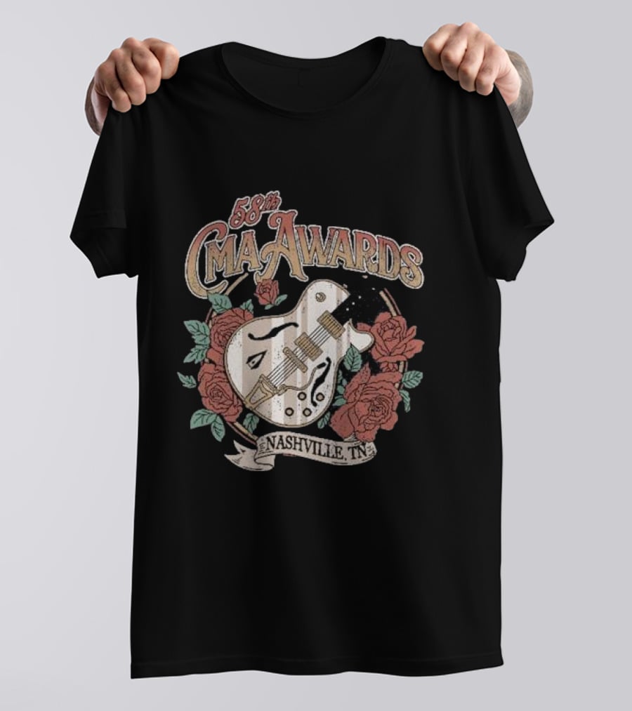 58th CMA Awards Nashville TN Guitar And Roses T-Shirt