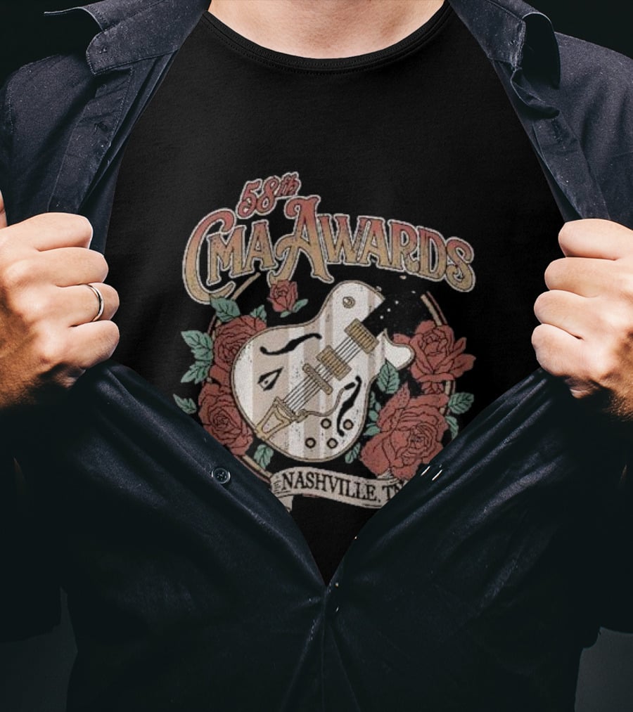 58th CMA Awards Nashville TN Guitar And Roses T-Shirt