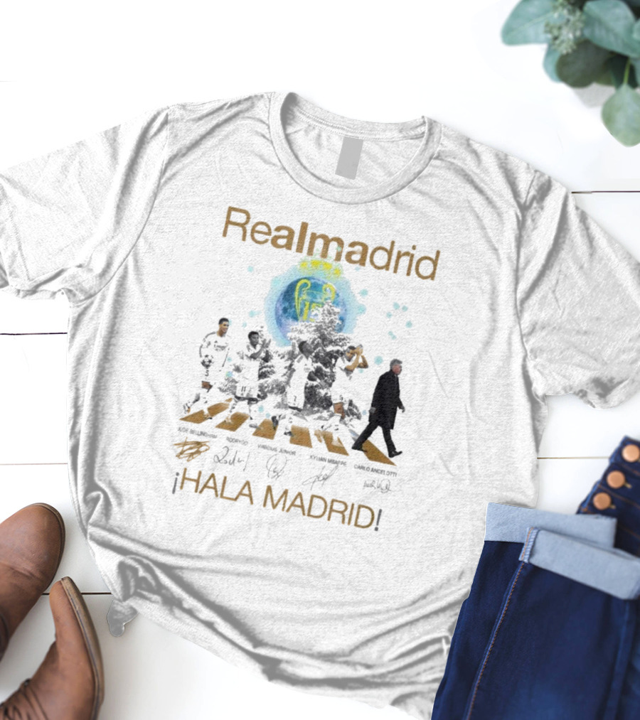 Real Madrid Hala Madrid Jude Bellingham Rodrygo Vinicius Junior Kylian Mbappe Carlo Ancelotti Signatures T-Shirt