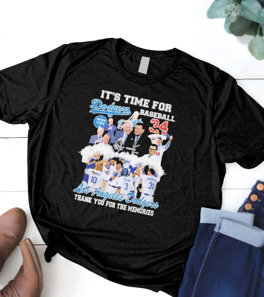 IT'S TIME FOR BASEBALL LOS ANGELES DODGERS VIN SCULLY FERNANDO VALENZUELA 34 THANK YOU FOR THE MEMORIES T-Shirt