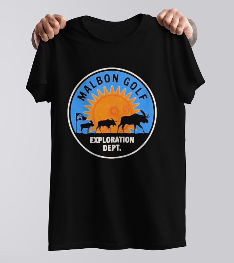 Malbon Golf Exploration Dept Moose Silhouette With Sun Background T-Shirt