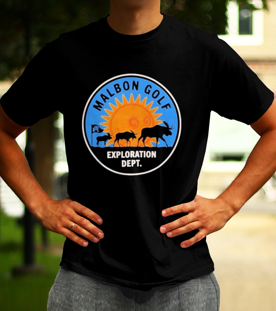 Malbon Golf Exploration Dept Moose Silhouette With Sun Background T-Shirt