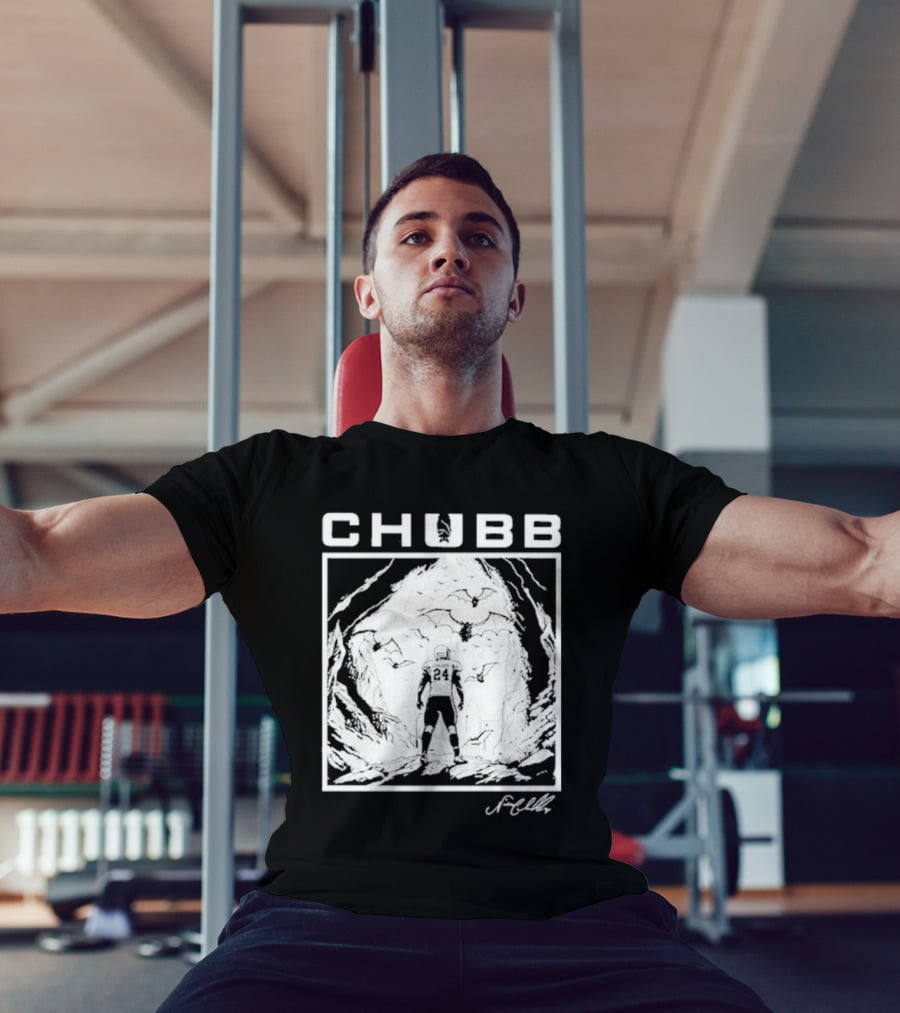 Chubb 24 Cleveland Football Bat Cave Fantasy Scene T-Shirt