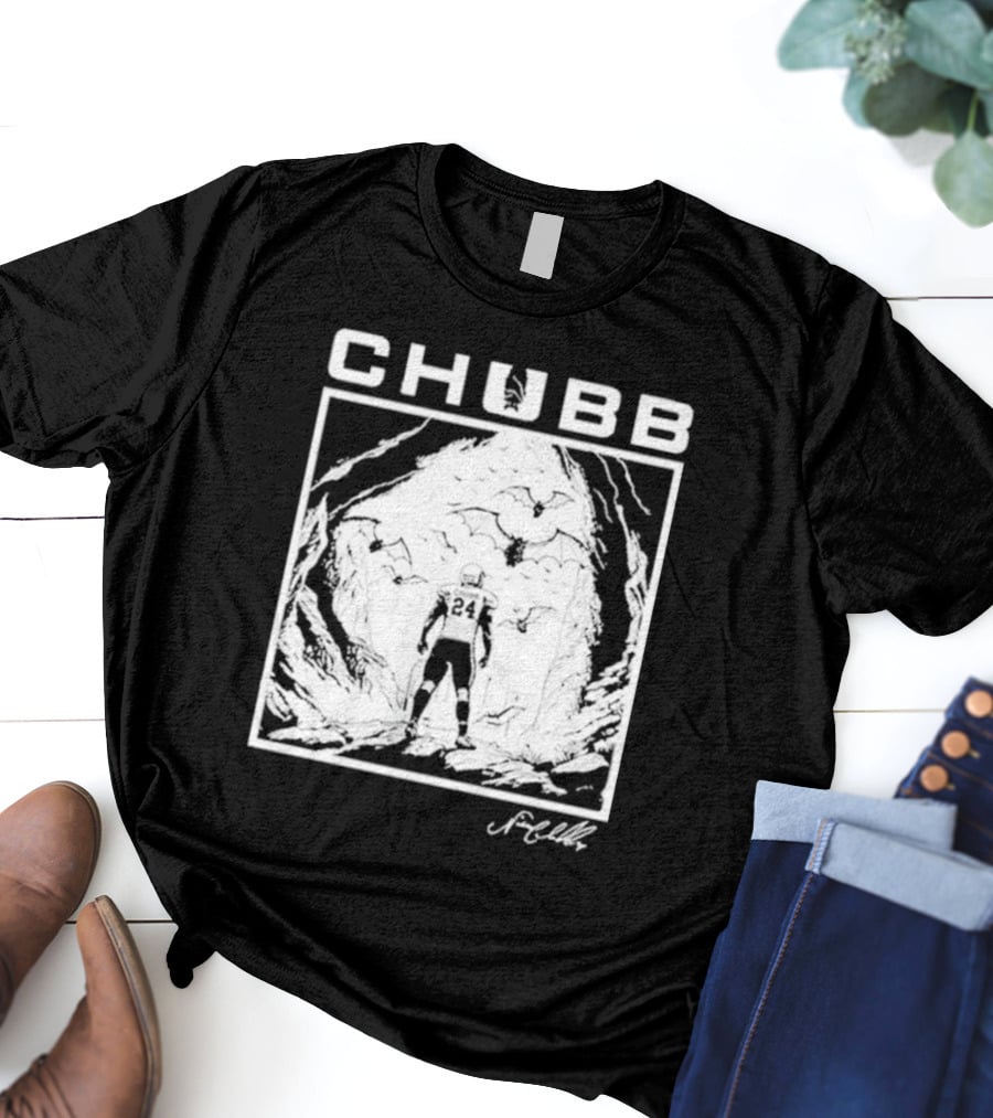 Chubb 24 Cleveland Football Bat Cave Fantasy Scene T-Shirt