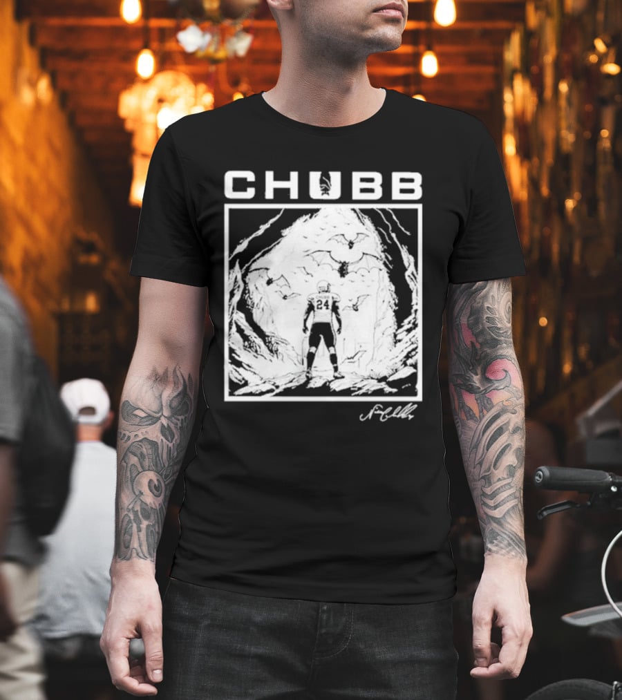 Chubb 24 Cleveland Football Bat Cave Fantasy Scene T-Shirt