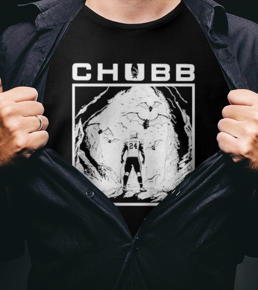 Chubb 24 Cleveland Football Bat Cave Fantasy Scene T-Shirt