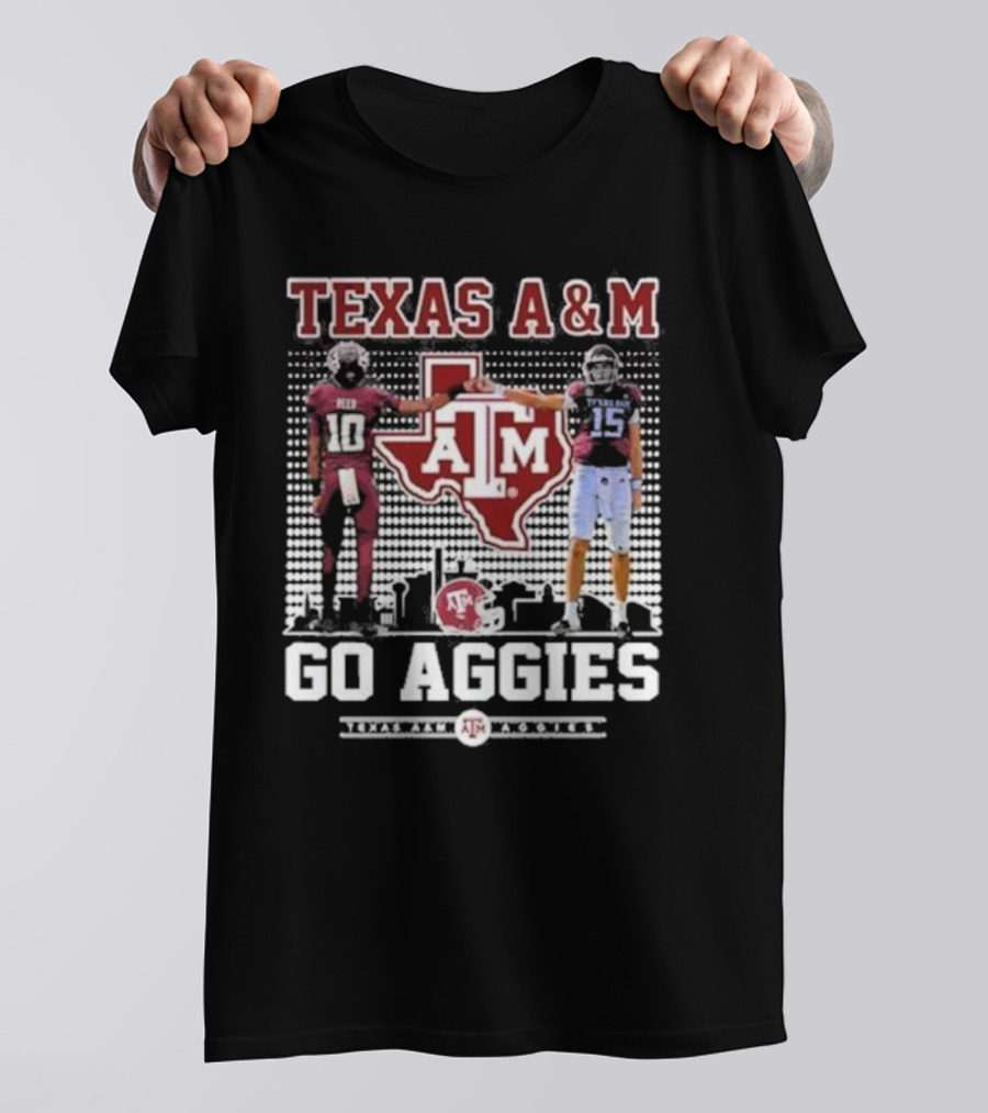 Texas A&M Aggies Football Players 10 And 15 Go Aggies Texas Map T-Shirt
