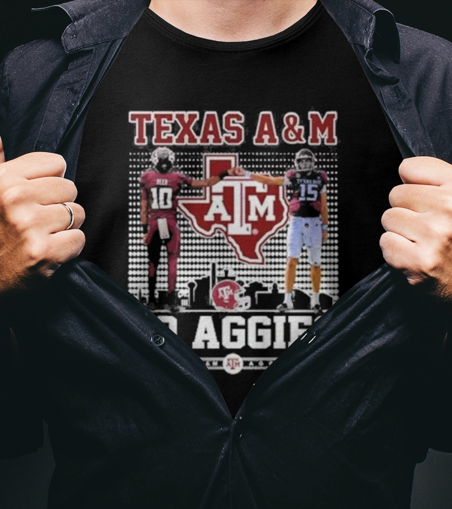 Texas A&M Aggies Football Players 10 And 15 Go Aggies Texas Map T-Shirt