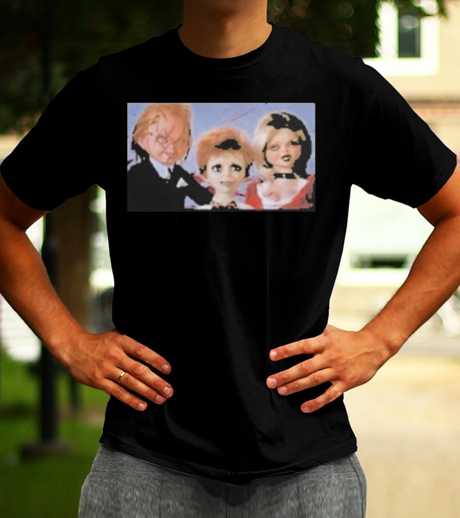 Chucky And Family Horror Characters In Distorted Family T-Shirt