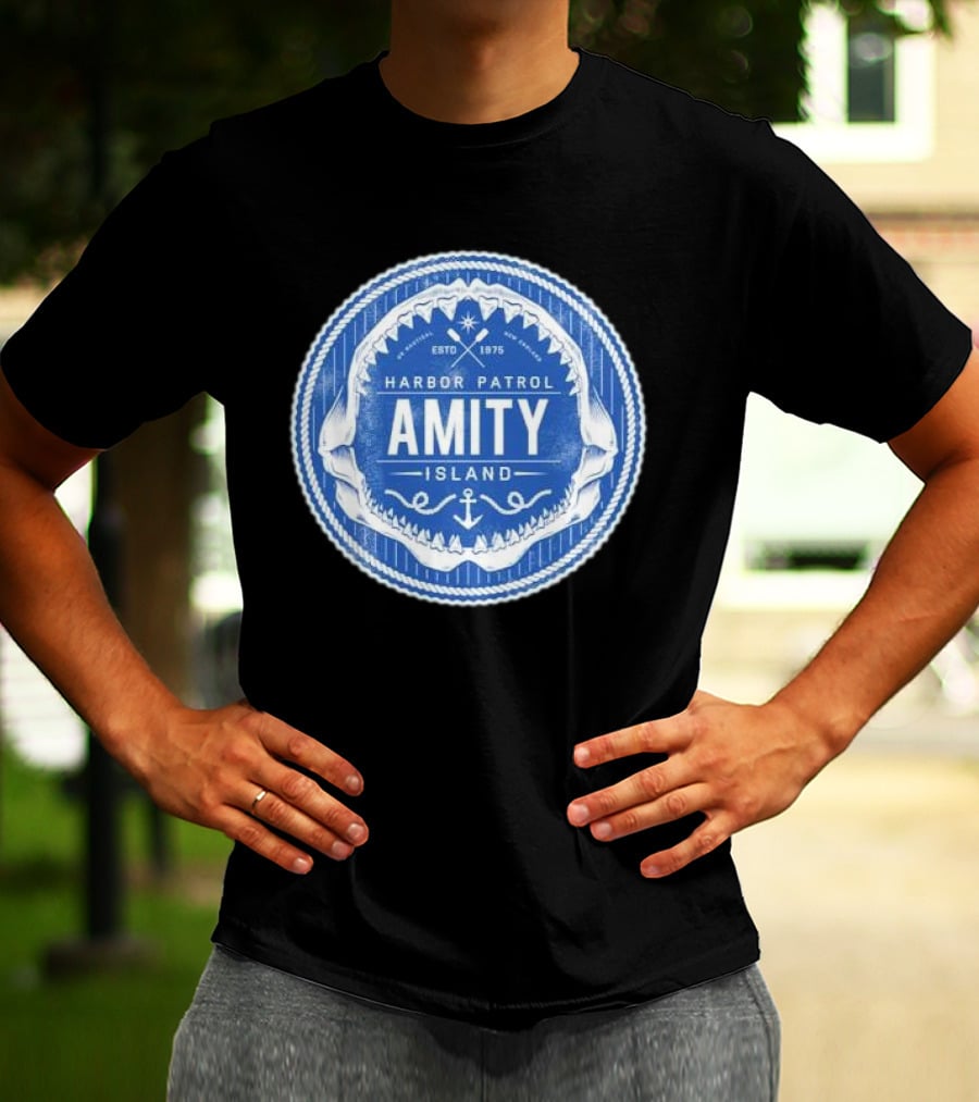Amity Island Harbor Patrol ESTD 1975 Shark Jaw Anchor Badge T-Shirt