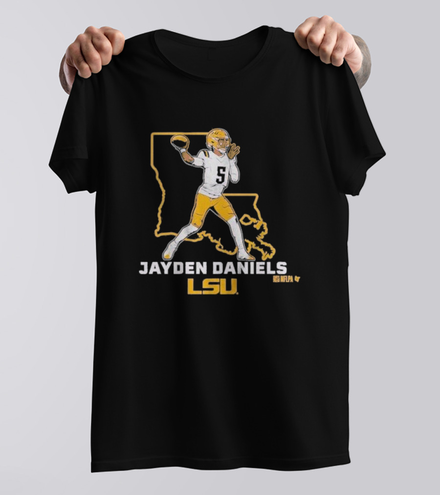 Jayden Daniels LSU Tigers NFLPA Football Louisiana Map T-Shirt