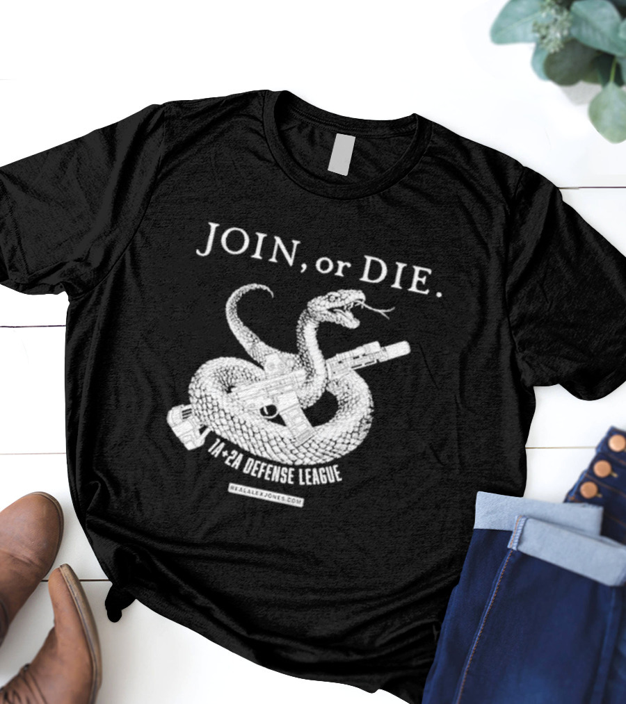 Join Or Die 1A + 2A Defense League Snake Rifle RealAlexJones T-Shirt