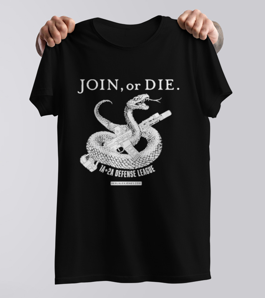 Join Or Die 1A + 2A Defense League Snake Rifle RealAlexJones T-Shirt