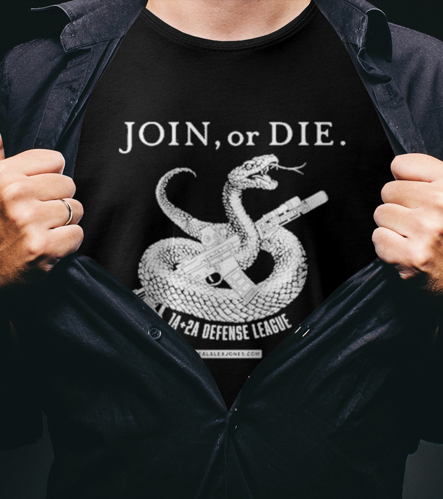 Join Or Die 1A + 2A Defense League Snake Rifle RealAlexJones T-Shirt