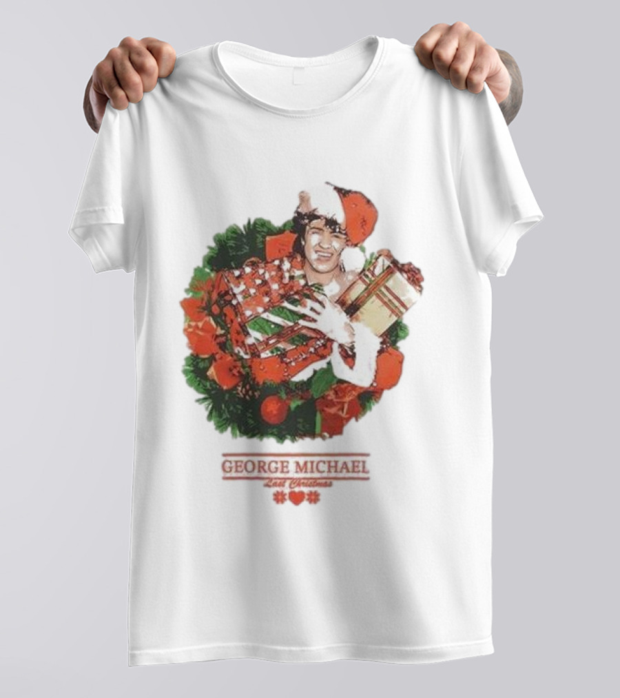 GEORGE MICHAEL LAST CHRISTMAS SANTA HAT WREATH T-Shirt