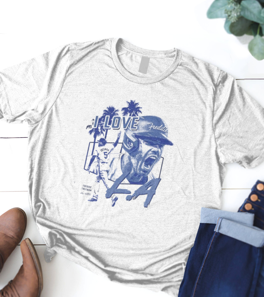 I Love LA Freddie Freeman Baseball Player Palm Trees Dodger Blue T-Shirt
