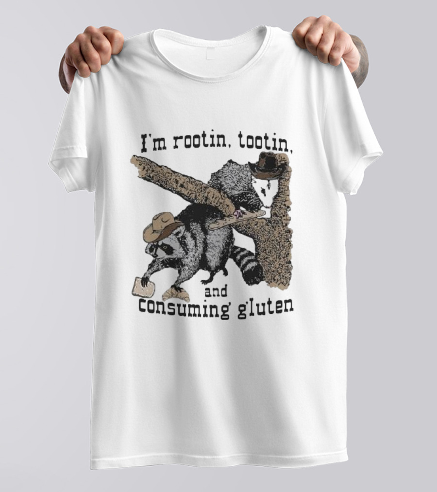 I'm Rootin Tootin Raccoon Duo Consuming Gluten In Cowboy Hats T-Shirt