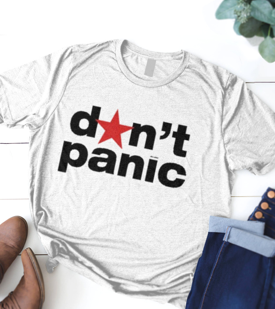 Lauren Sanderson Don't Panic Red Star Icon Text T-Shirt