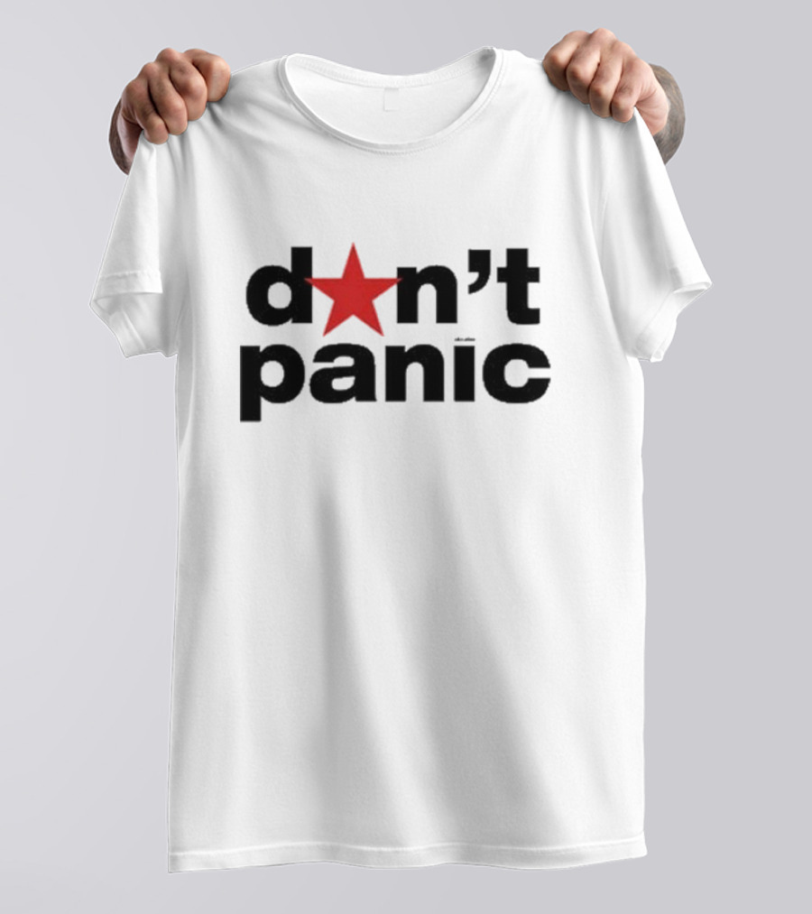 Lauren Sanderson Don't Panic Red Star Icon Text T-Shirt