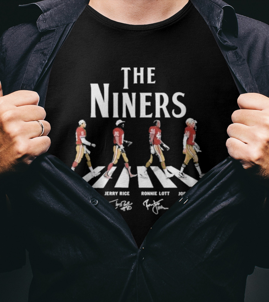 The Niners Steve Young Jerry Rice Ronnie Lott Joe Montana Abbey Road Walk T-Shirt