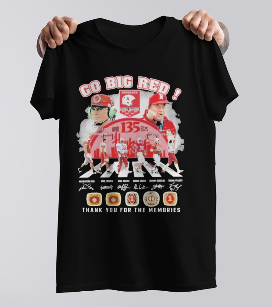 Go Big Red Nebraska Cornhuskers 135 Years 1890-2025 Thank You For The Memories T-Shirt