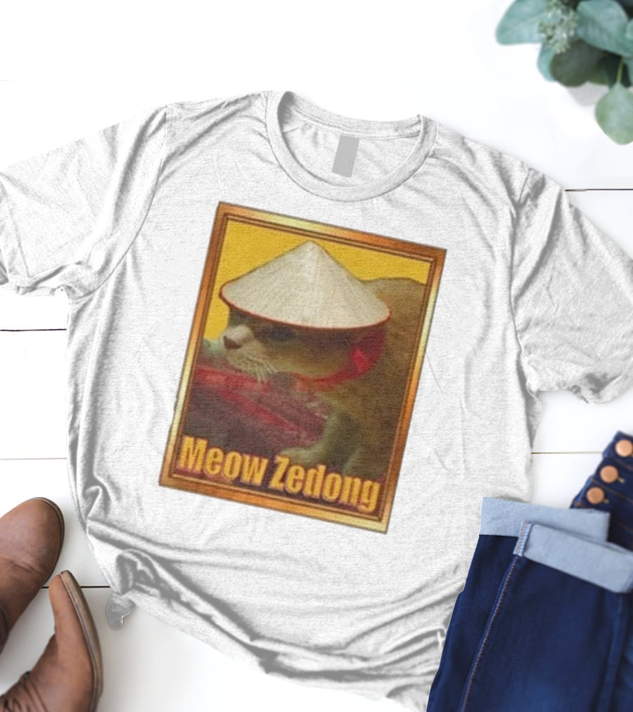 Funny Ahh Tees Meow Zedong Cat With Hat T-Shirt
