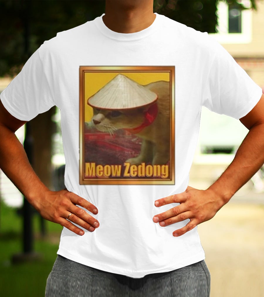 Funny Ahh Tees Meow Zedong Cat With Hat T-Shirt