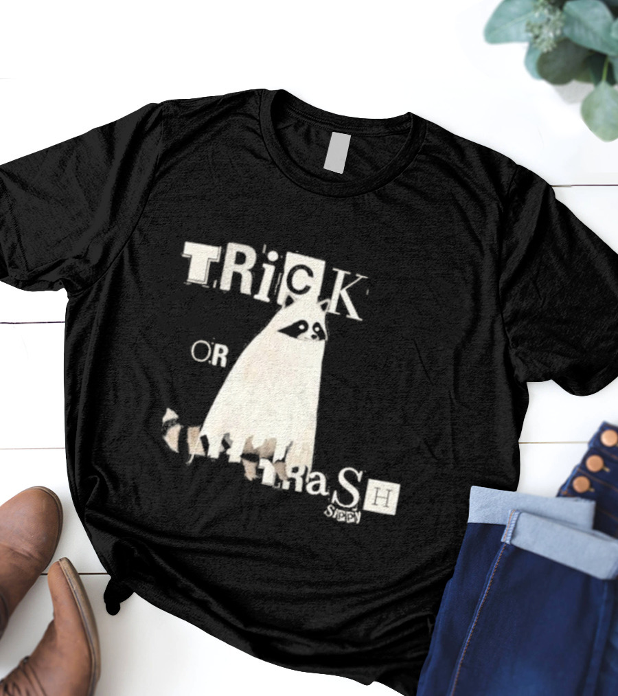 TRICK OR TRASH SIPPY Black Raccoon Ghost Costume T-Shirt