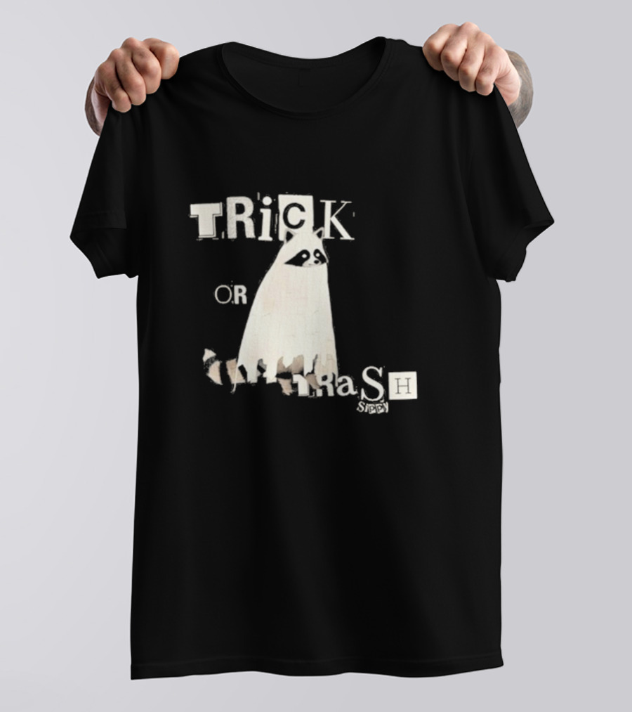 TRICK OR TRASH SIPPY Black Raccoon Ghost Costume T-Shirt