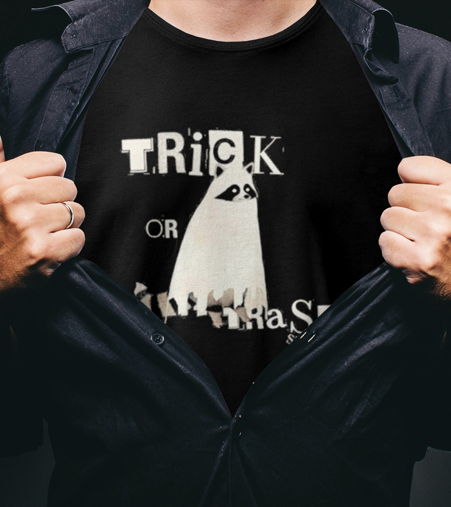 TRICK OR TRASH SIPPY Black Raccoon Ghost Costume T-Shirt