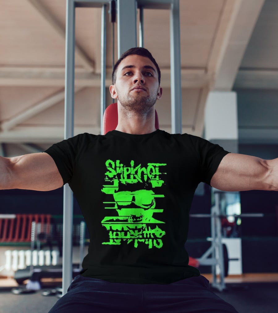 Slipknot The Thick Glitch Skull Neon Green T-Shirt