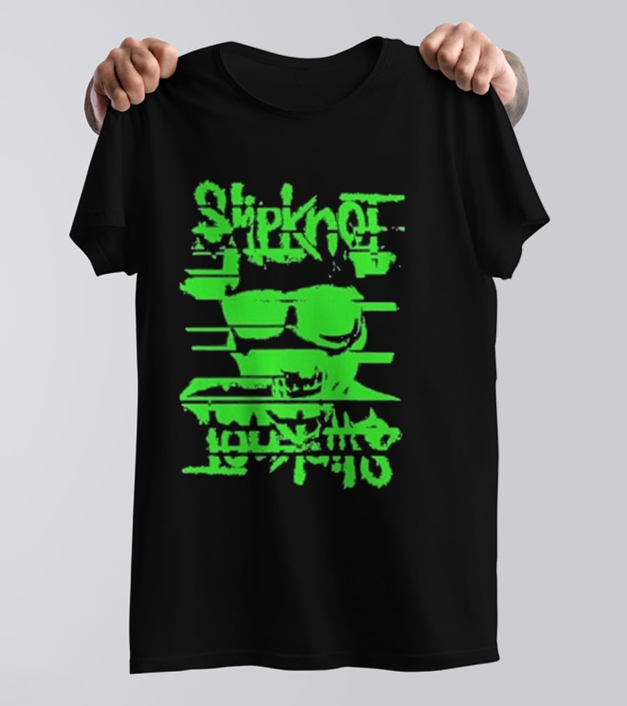 Slipknot The Thick Glitch Skull Neon Green T-Shirt