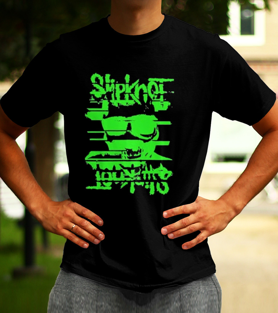 Slipknot The Thick Glitch Skull Neon Green T-Shirt
