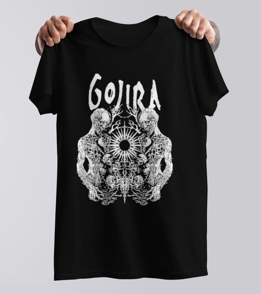 GOJIRA Twin Skull Symmetry With Skeletal Figures And Central Orb T-Shirt