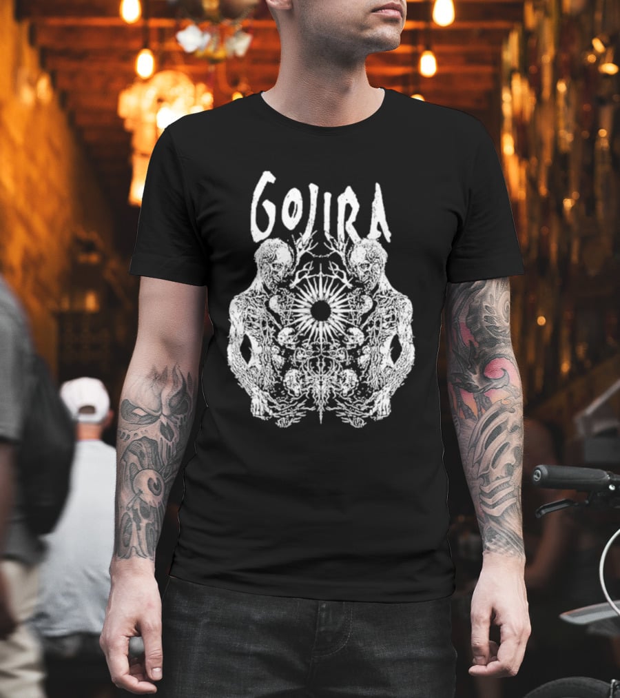 GOJIRA Twin Skull Symmetry With Skeletal Figures And Central Orb T-Shirt