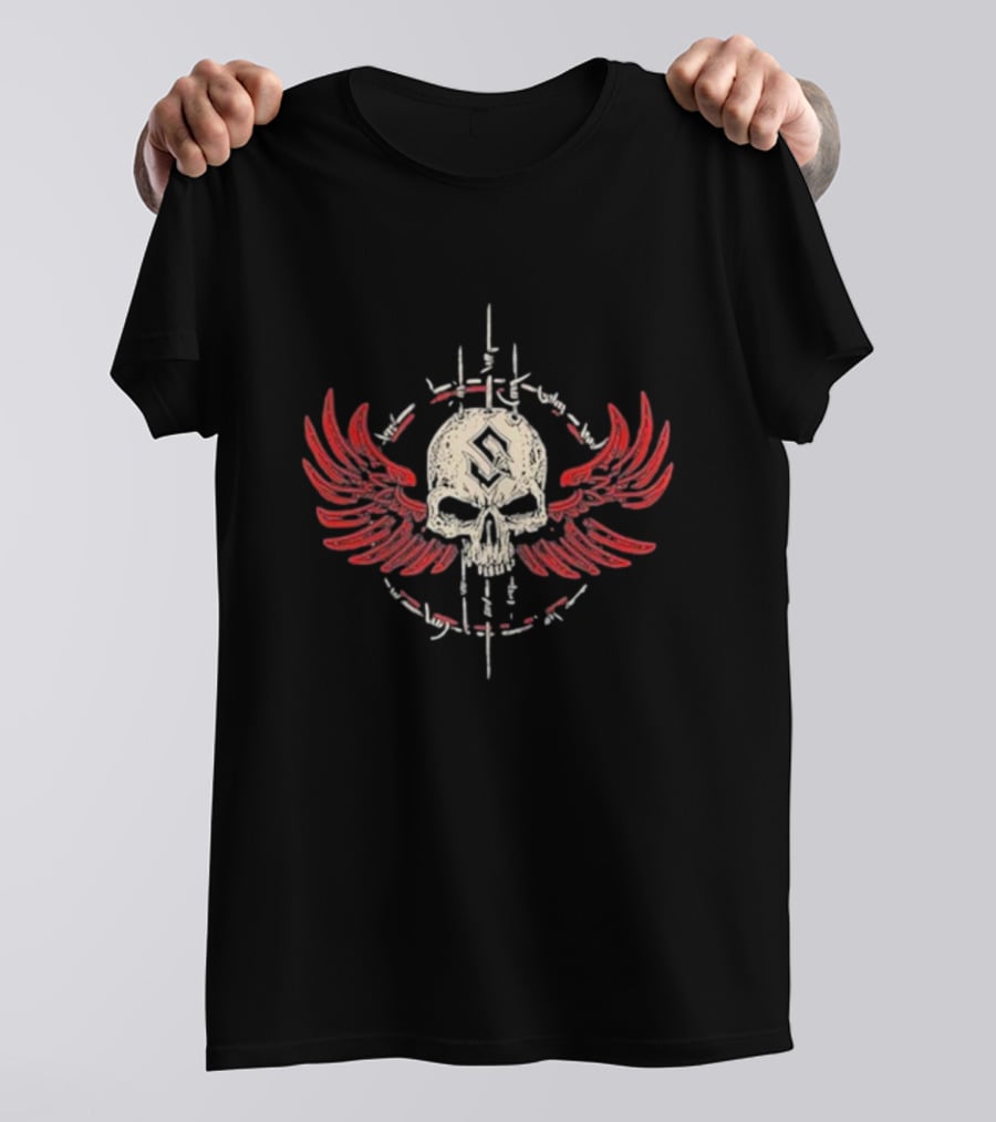 Sabaton Never-Ending Skull With Wings And Barbed Wire Circle T-Shirt