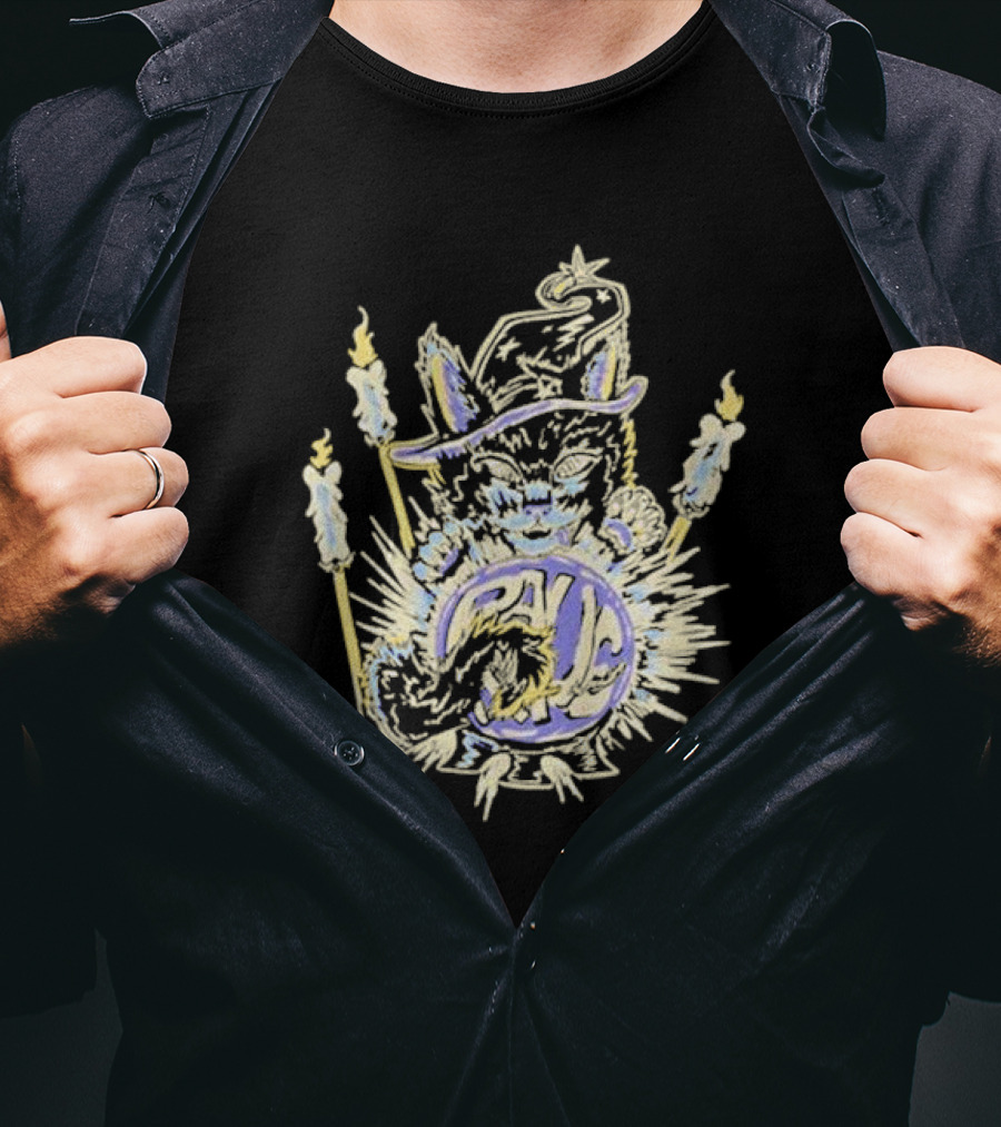 Shadow Wizard Karma Cat With Mystic Candles And Rave Sphere T-Shirt