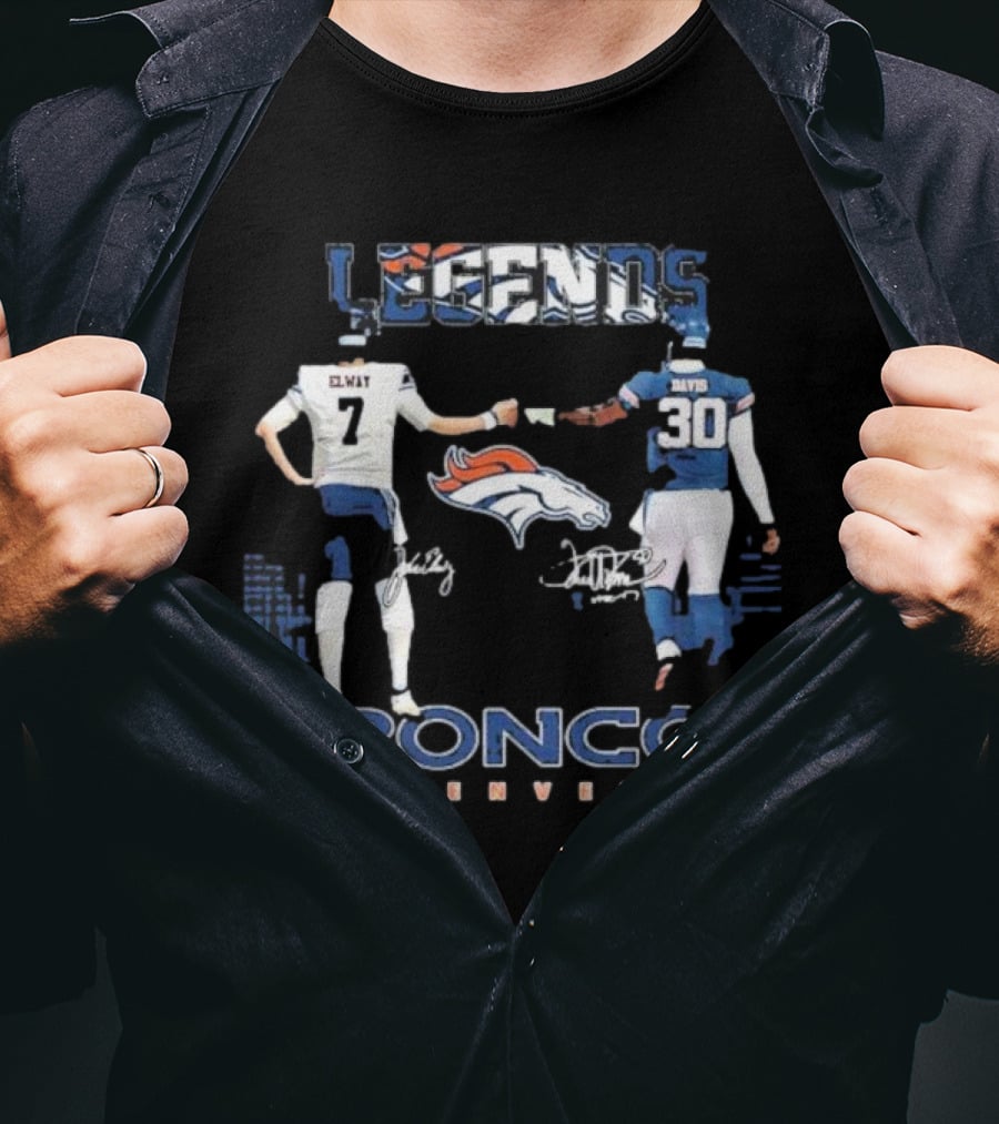 Denver Broncos Legends Elway Davis Signature Football Duo T-Shirt