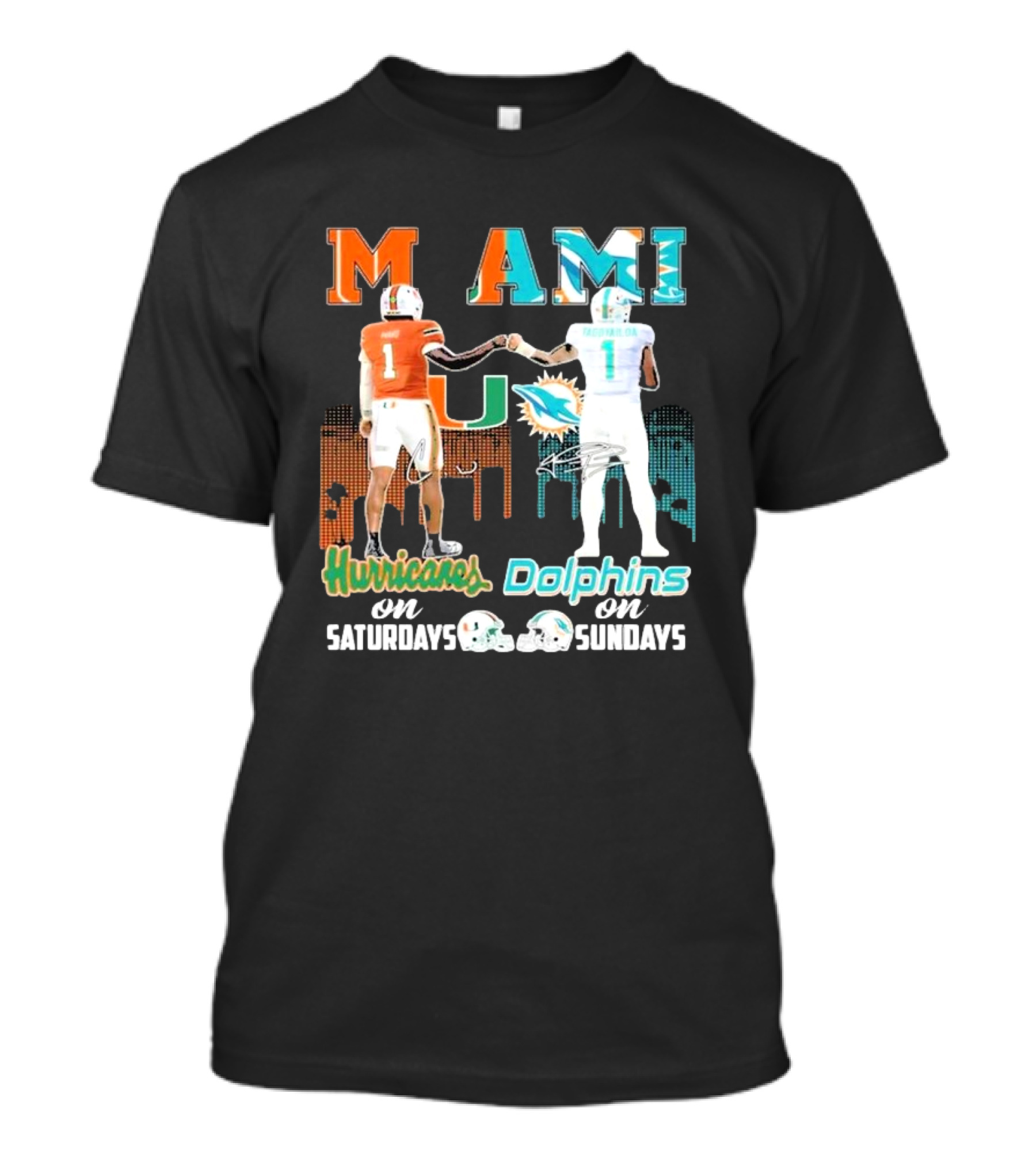 Miami Hurricanes On Saturdays Dolphins On Sundays T-Shirt
