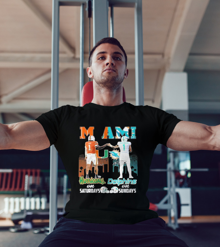 Miami Hurricanes On Saturdays Dolphins On Sundays T-Shirt