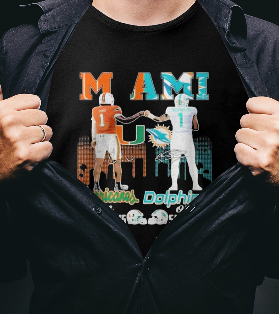 Miami Hurricanes On Saturdays Dolphins On Sundays T-Shirt