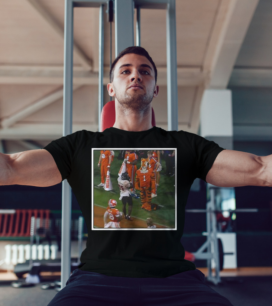 Clemson Tigers Mascot And Louisville Cardinals Player On Sideline T-Shirt