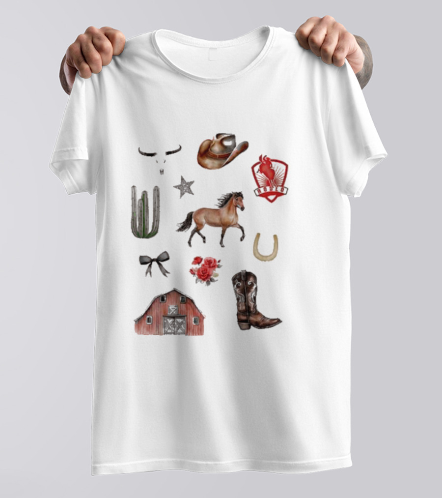 Books With Jess Cowboy Chestnut Cactus Horse Barn Boots Rose Rodeo Badge Hat Skulls Star Horseshoe T-Shirt