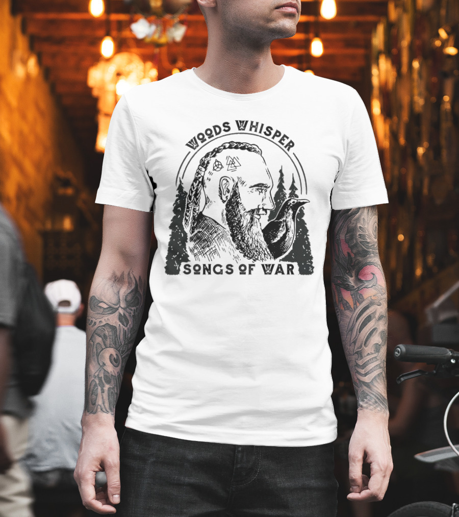 Woods Whisper Songs Of War Viking With Raven And Forest Symbols T-Shirt