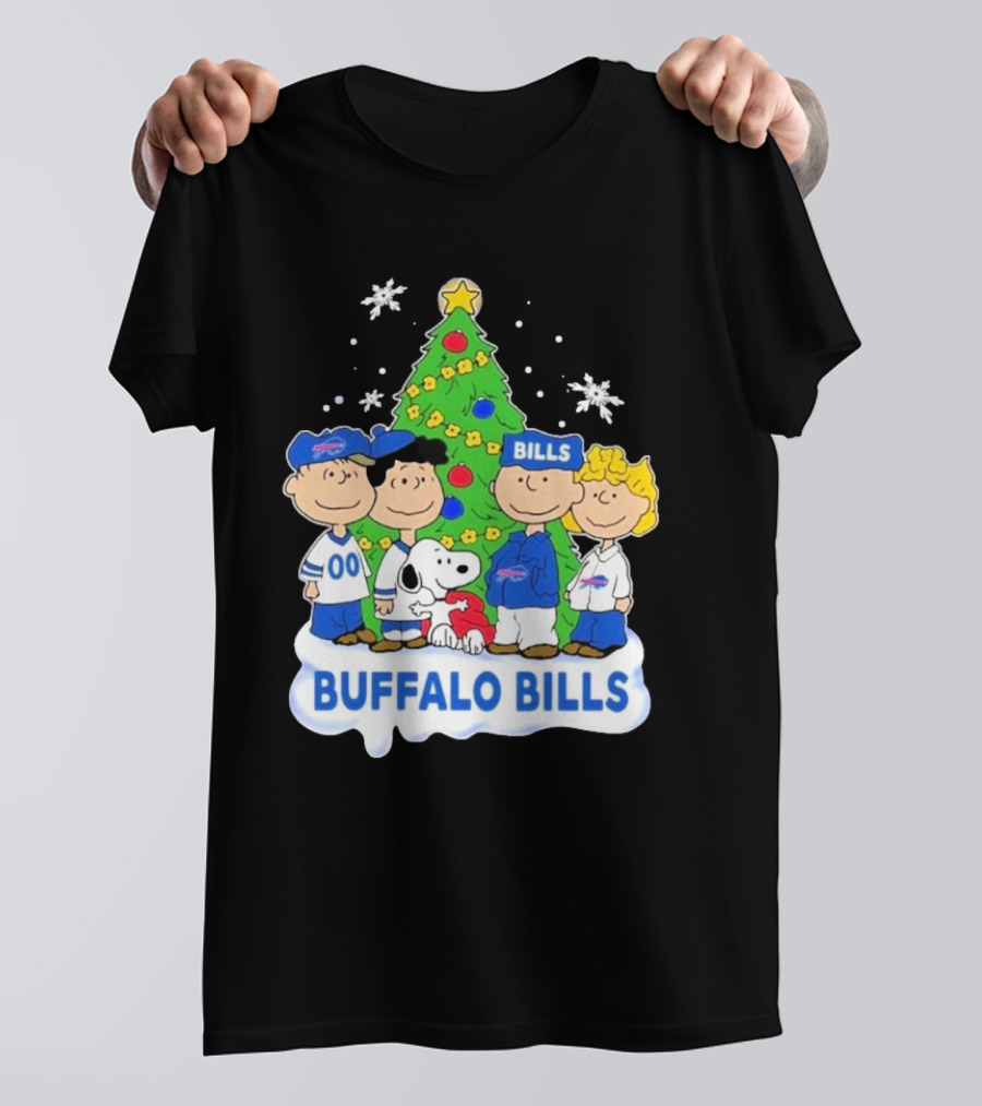 Buffalo Bills Snoopy Christmas Tree Peanuts Characters Holiday Scene T-Shirt