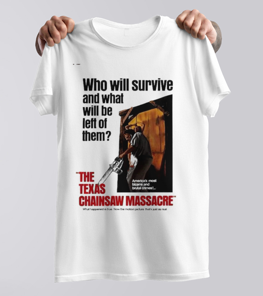 The Texas Chainsaw Massacre Who Will Survive And What Will Be Left Of Them America's Most Bizarre And Brutal Crimes T-Shirt