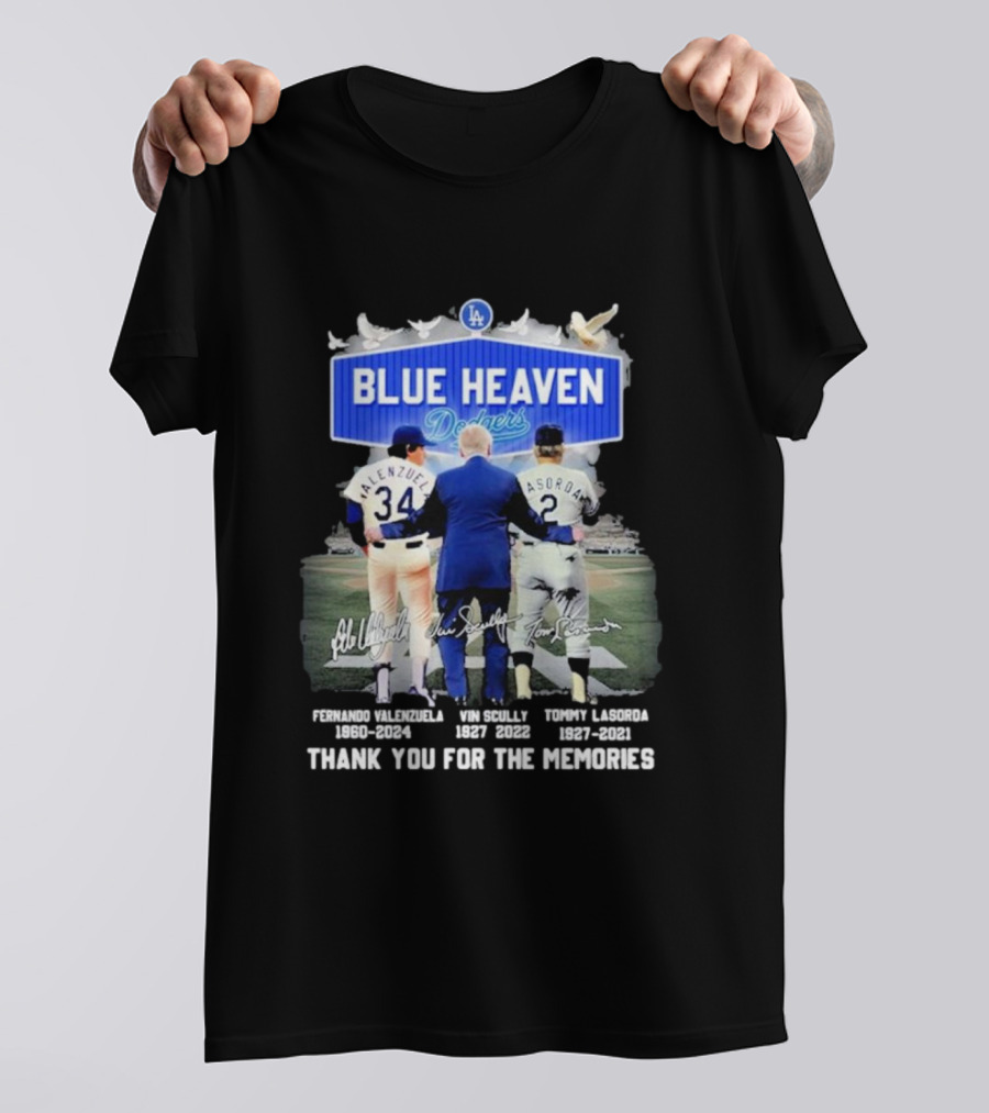 Blue Heaven Dodgers Thank You For The Memories Fernando Valenzuela Vin Scully Tommy Lasorda T-Shirt