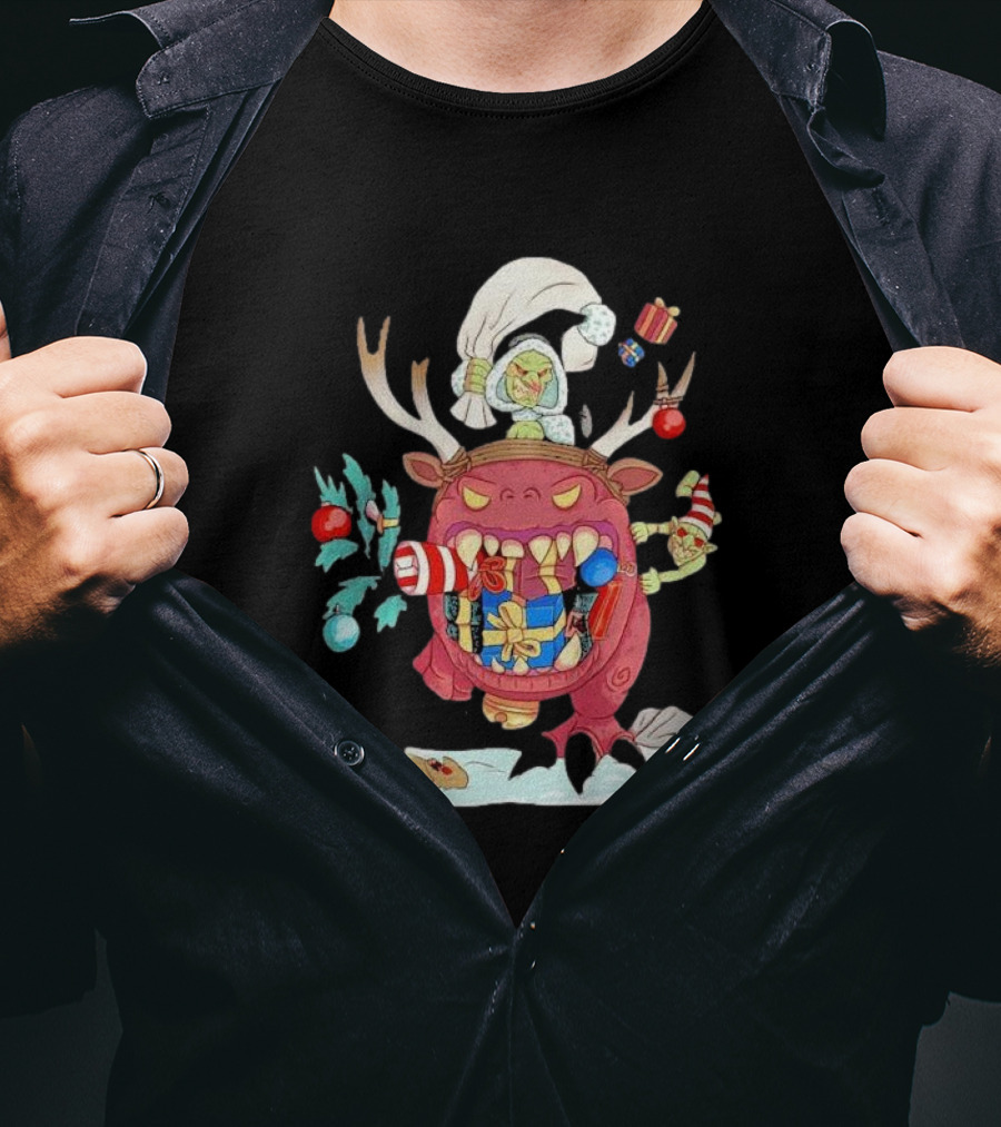 Grotmas Gitz Merry Gitmas Festive Creature With Antlers And Gifts T-Shirt